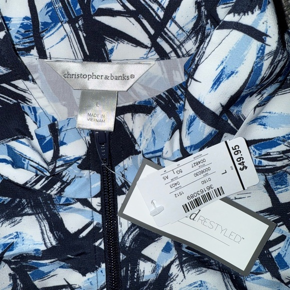 Christopher & Banks Blue Brush Strokes Zip Up Lightweight Jacket Size Large NWT - Picture 2 of 4